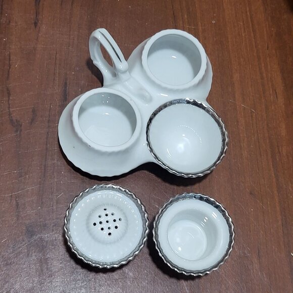 Vintage Victoria Czechoslovakia Porcelain Cruet Set Salt Pepper And Mustard - Picture 5 of 12